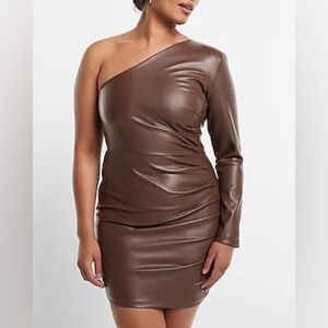 NWT One-Shoulder Brown Dress faux leather express size medium